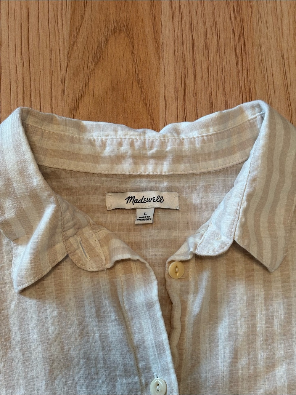 Madewell Women’s Light Beige and Cream Striped Button-Down Shirt